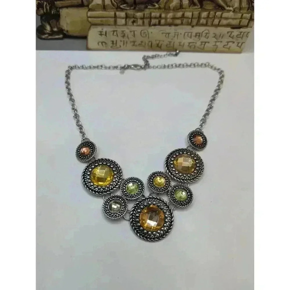 Premier Designs Necklace Multicolor Stones Bib Style Chain Link Silvertone - Picture 6 of 6